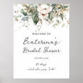 緑と花ブライダルシャワー歓迎サイン ポスター (正面)