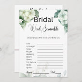 緑と花ブライダルホワイトワードスクランブルゲーム 招待状 (正面/裏面)