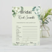 緑と花ブライダル緑の単語スクランブルゲーム 招待状 (スタンド正面)