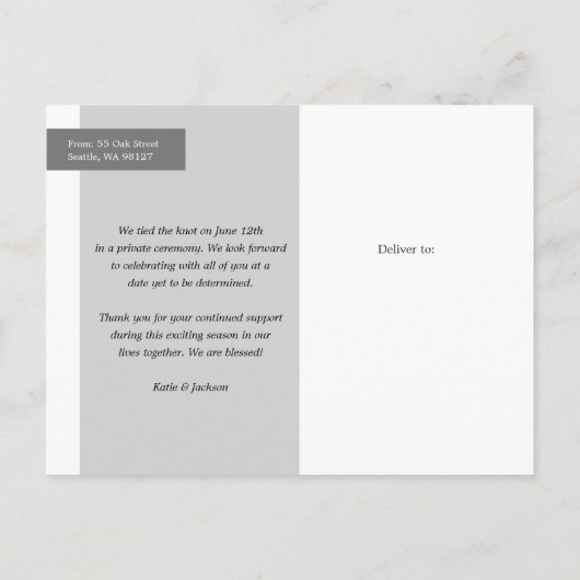 緑と花模様のたった今結婚しました写真のお知らせ 案内ポストカード (裏面)