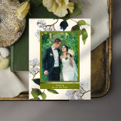 緑と花模様のたった今結婚しました写真のお知らせ 案内ポストカード