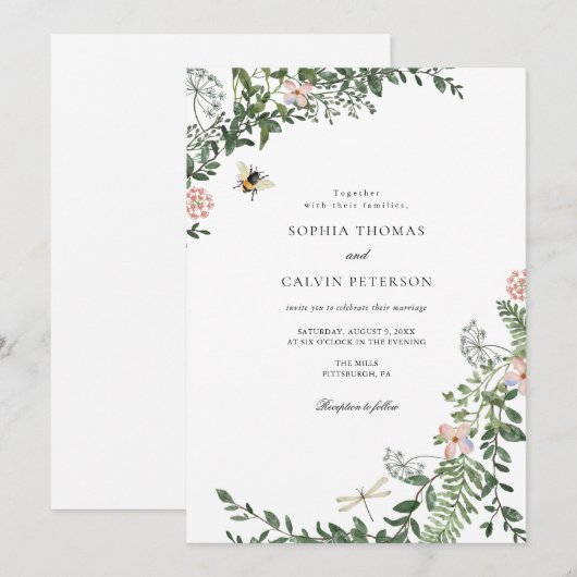 緑と花結婚の 招待状 (正面/裏面)