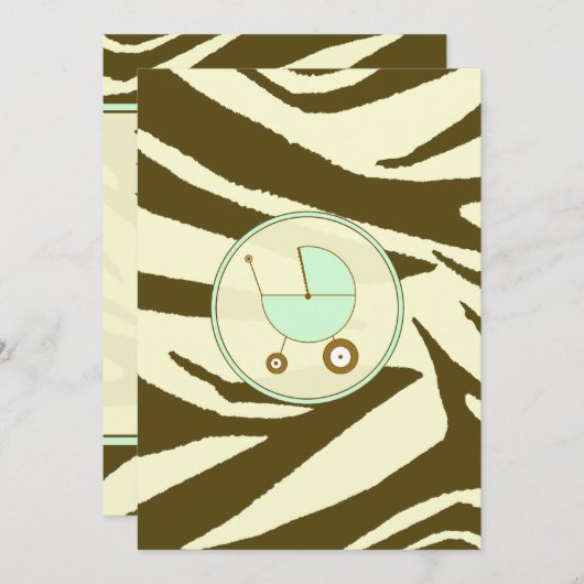 緑と茶のゼブラプリントベビーシャワー招待状 招待状 (正面/裏面)