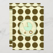 緑と茶の水玉模様ベビーシャワー招待状 招待状 (正面/裏面)