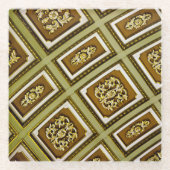 緑と茶色のアーキテクチャプリント ガラスコースター (正面)