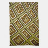 緑と茶色のアーキテクチャプリント キッチンタオル (縦)