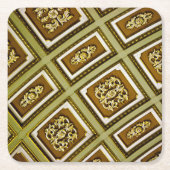 緑と茶色のアーキテクチャプリント スクエアペーパーコースター (正面)