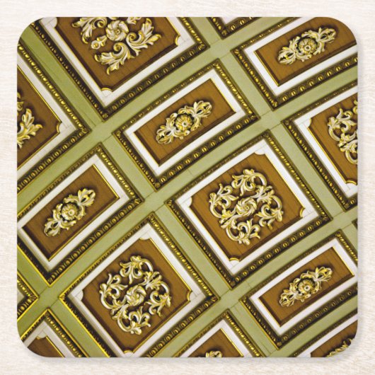 緑と茶色のアーキテクチャプリント スクエアペーパーコースター (正面)