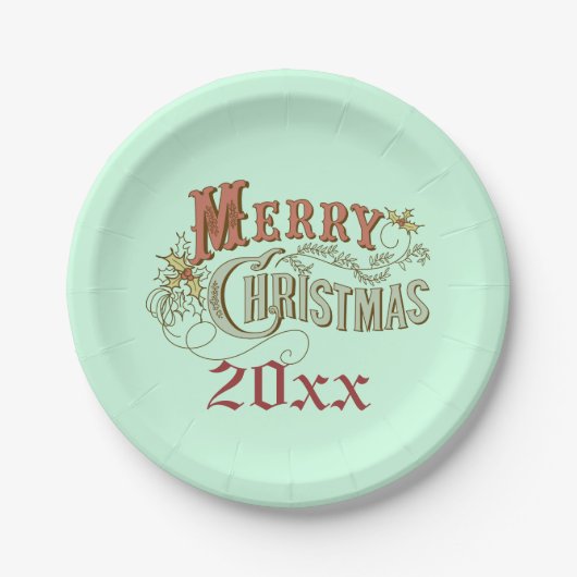 緑と茶色のクリスマスプレート ペーパープレート (正面)
