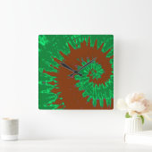緑と茶色のスパイラル絞り染め時計 スクエア壁時計 (ホーム)