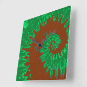 緑と茶色のスパイラル絞り染め時計 スクエア壁時計 (傾斜)