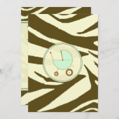 緑と茶色のゼブラ柄ベビーシャワー招待状 招待状 (正面/裏面)