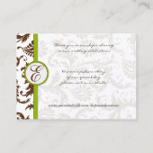 緑と茶色のダマスクの座席表メニュー選択 プレイスカード (裏面)