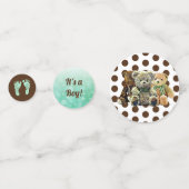 緑と茶色のテディベアをテーマ コンフェッティ (正面)