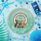 緑と茶色のテディベア少年の赤ちゃんシャワー ペーパープレート (パーティー)