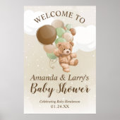 緑と茶色のバルーンを持つテディベアへようこそ ポスター (正面)