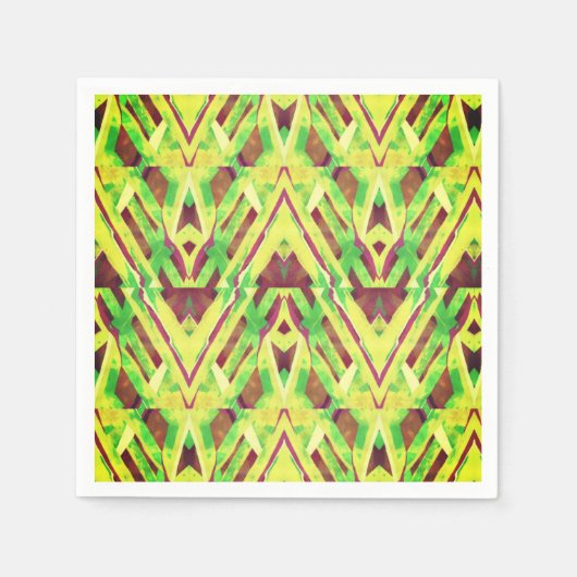 緑と茶色のパターン スタンダードカクテルナプキン (正面)