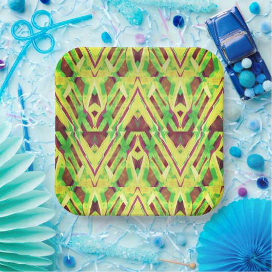 緑と茶色のパターン ペーパープレート (パーティー)