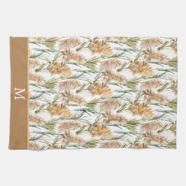 緑と茶色のパンパスグラスモノグラム キッチンタオル