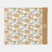 緑と茶色のパンパスグラスモノグラム フリースブランケット (正面(横))