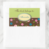 緑と茶色のフローラデイジーブックプレート名ラベル 長方形シール (バッグ)