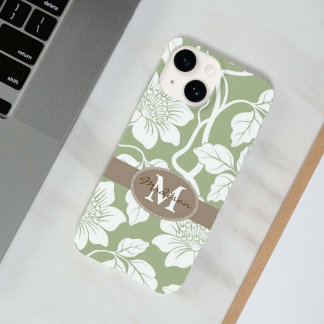 緑と茶色のフローラ名とイニシャル Case-Mate iPhone 14ケース