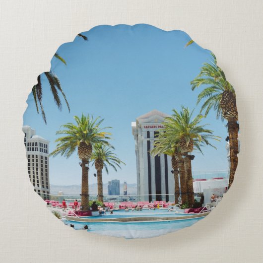 緑と茶色のヤシの木 ラウンドクッション (正面)