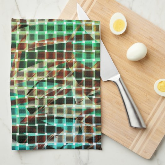 緑と茶色の同様のドライストローのバスケットスタイル キッチンタオル (四つ折り)