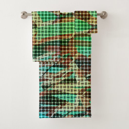 緑と茶色の同様のドライストローのバスケットスタイル バスタオルセット (インサイチュ)