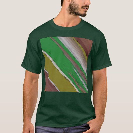 緑と茶色の対角抽象芸術 Tシャツ (正面)
