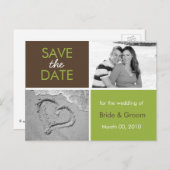 緑と茶色の日付写真はがきを保存 案内ポストカード (正面/裏面)