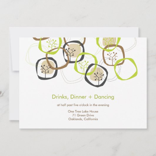 緑と茶色の森の木のリングや輪素朴の結婚数 招待状 (裏面)