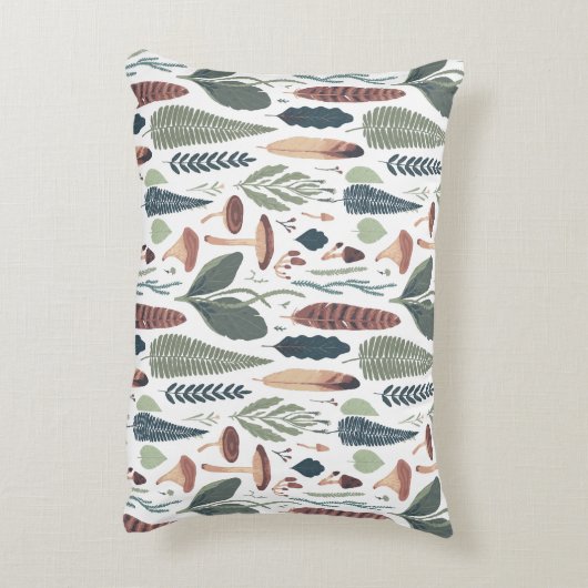 緑と茶色の樹木林の葉パターン アクセントクッション (裏面(縦))