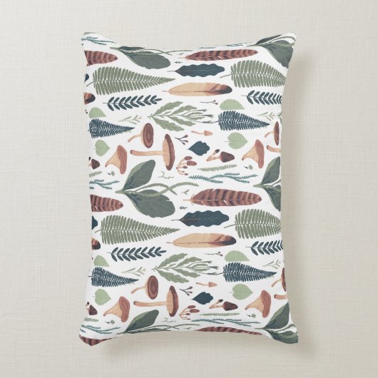 緑と茶色の樹木林の葉パターン アクセントクッション (正面(垂直))