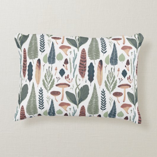 緑と茶色の樹木林の葉パターン アクセントクッション (裏面)