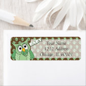 緑と茶色の水玉模様フクロウ赤ちゃんシャワーテーマ ラベル (インサイチュ)