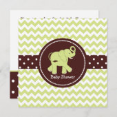緑と茶色の象のカップルの赤ちゃんシャワー 招待状 (正面/裏面)