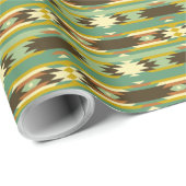 緑と茶色の部族イカット幾何学的パターン ラッピングペーパー (ロールコーナー)