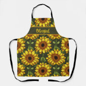 緑と茶色の黄色のオレンジ色のひまわり エプロン (正面)