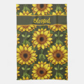 緑と茶色の黄色のオレンジ色のひまわり キッチンタオル (縦)