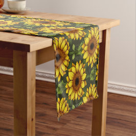 緑と茶色の黄色のオレンジ色のひまわり ショートテーブルランナー