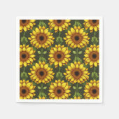 緑と茶色の黄色のオレンジ色のひまわり スタンダードカクテルナプキン (正面)