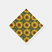 緑と茶色の黄色のオレンジ色のひまわり スタンダードカクテルナプキン (角)
