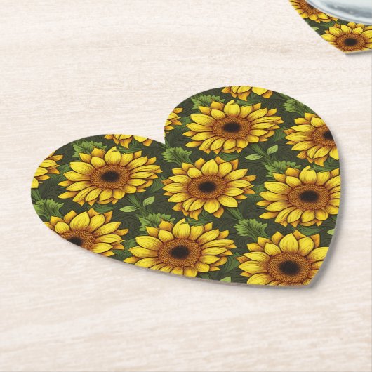緑と茶色の黄色のオレンジ色のひまわり ペーパーコースター (アングル)