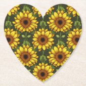 緑と茶色の黄色のオレンジ色のひまわり ペーパーコースター (正面)