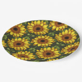 緑と茶色の黄色のオレンジ色のひまわり ペーパープレート (アングル)