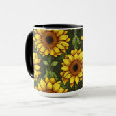 緑と茶色の黄色のオレンジ色のひまわり マグカップ (正面左)