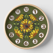 緑と茶色の黄色のオレンジ色のひまわり 壁時計 (正面)