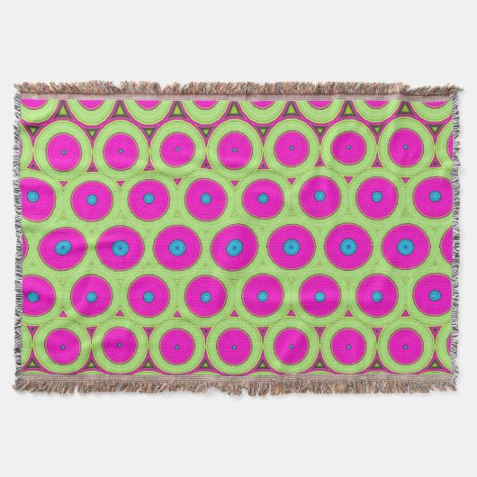 緑と茶色の70インスパイアのネオンピンクの円 スローブランケット (正面)