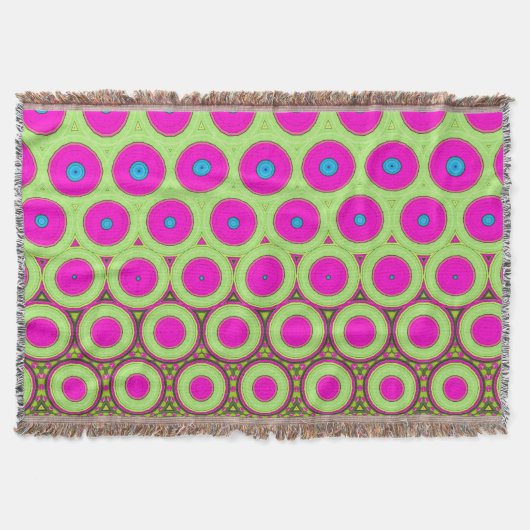 緑と茶色の70インスパイアのネオンピンクの円 スローブランケット (正面)
